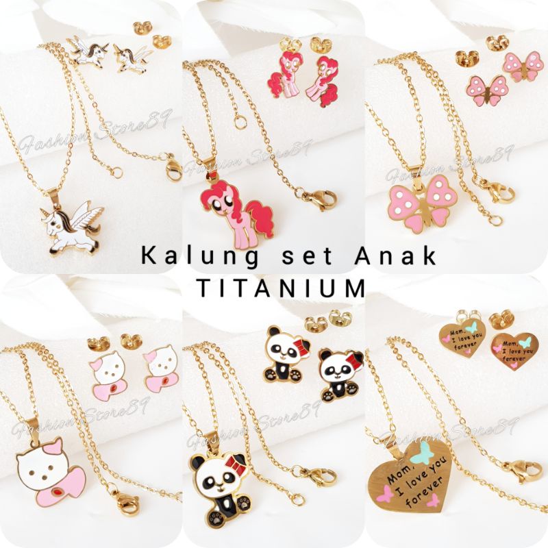 Kalung Set Anak Bahan Titanium Antikarat impor Kalung Anting Titanium Antikarat Fashion Anak