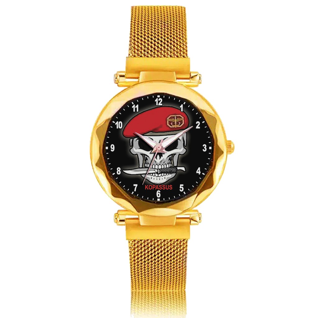 Jam Tangan Wanita Custom - KOPASSUS BAYGROUND HITAM Free Box &amp; Batre Cadangan