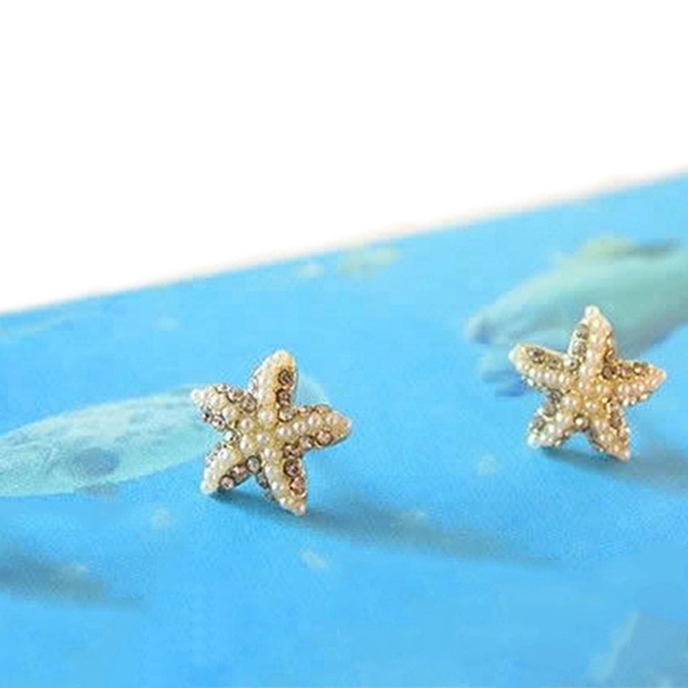 Hu Hu Hu Hu Hu Alat Bantu Pasang Kacamata♡ Anting Tusuk Motif Bintang Laut Hias Mutiara / Berlian Imitasi Untuk Wanita