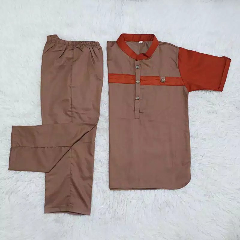 Setelan Baju Koko Anak Bahan Toyobo Warna Mocca Size 8