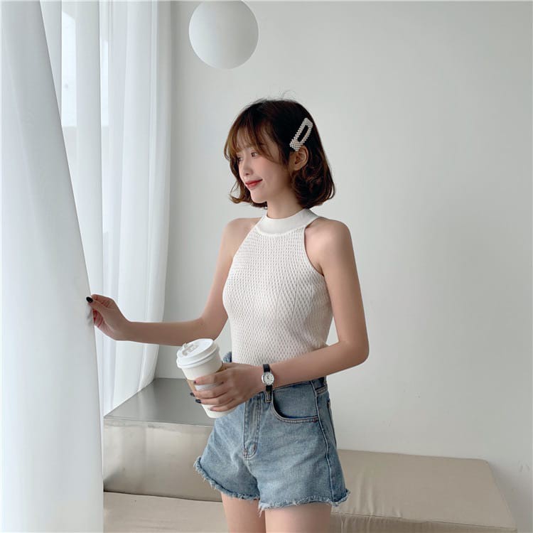 Korean Halter Tank Top Atasan Wanita Rajut 2477