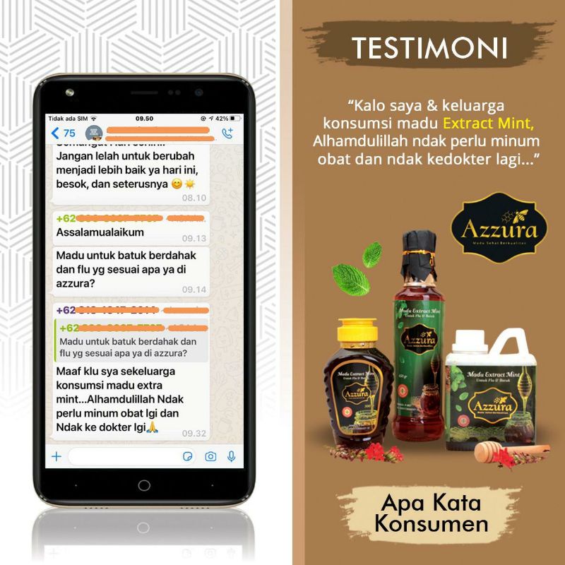 Madu Azzura Madu Extract Extra Mint Flu Batuk Melegakan Pernapasan dan Hidung Tersumbat 450 gr-2
