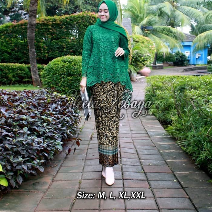 pakaian wanita stelan kebaya brokat bianca model bawahan rok instan