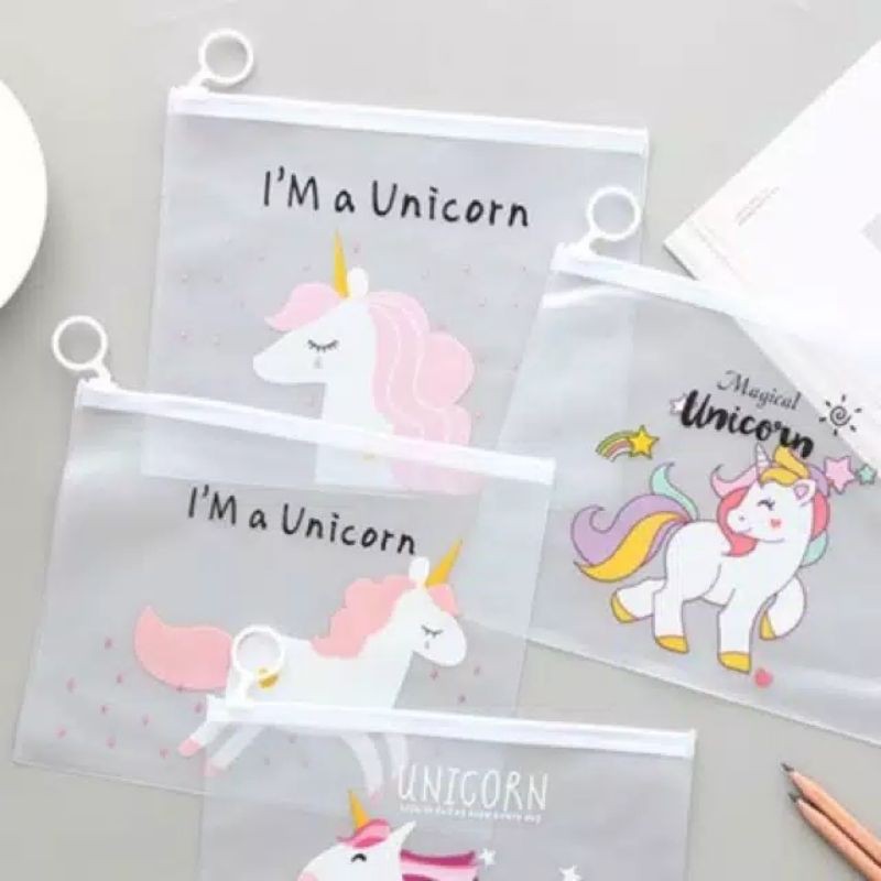 Zipper Bag Unicorn Pouch Kosmetik Transparan