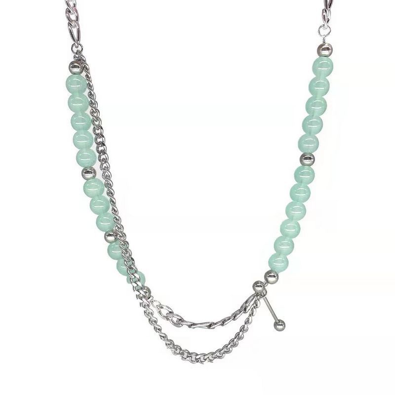 Green Stone Stitching Necklace Accessories Personality Versatile Irregular Clavicle Chain