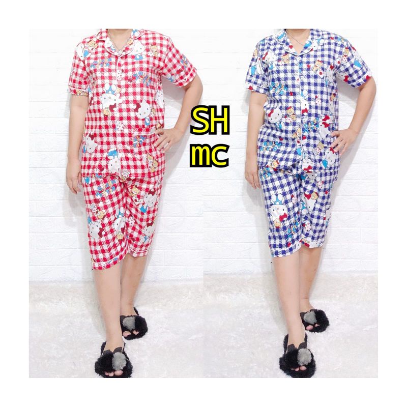 Baju Tidur Piyama Wanita Motif Bts Pajamas Katun  / Baju Tidur setelan Wanita Embos PP CP 3/4 Daster JUmbo 3 In 1 Terbaru Bigsize Kekiniaan