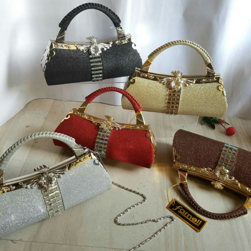 Tas Pesta  Farnell Import Clucth Wanita Cantik Permata Cantik Mewah 2636/2668/2707