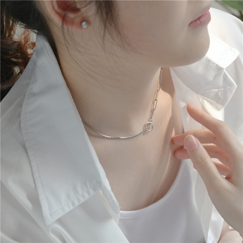 Kalung Rantai Sterling Silver S925 Bentuk Asimetris Untuk Wanita