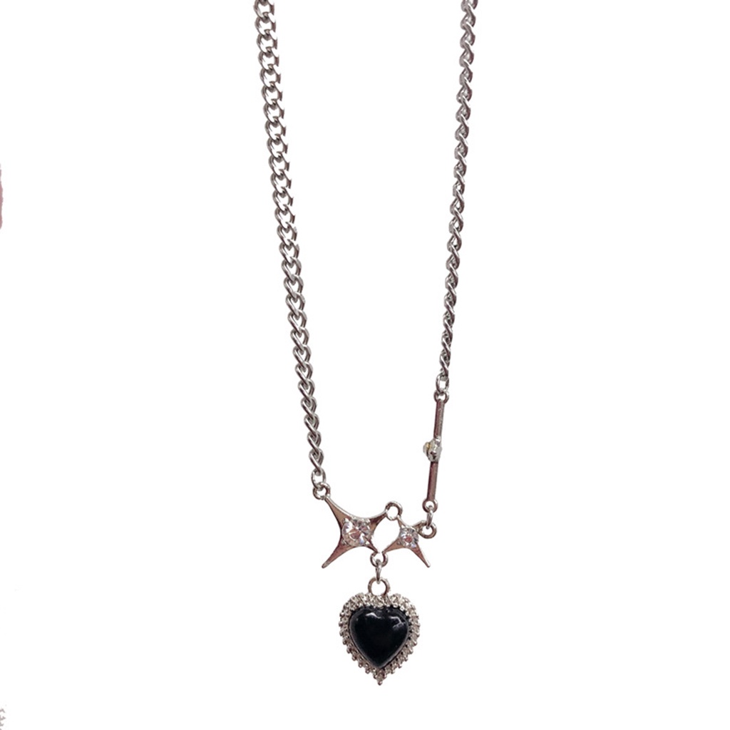 Kalung Rantai Klavikula Liontin Hati Bintang Warna Hitam Gaya punk hip Hop Untuk unisex