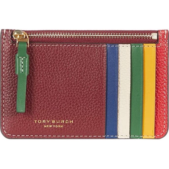 

TORY BURCH Perry Card Holder Wallet Zip Colorblock in Red