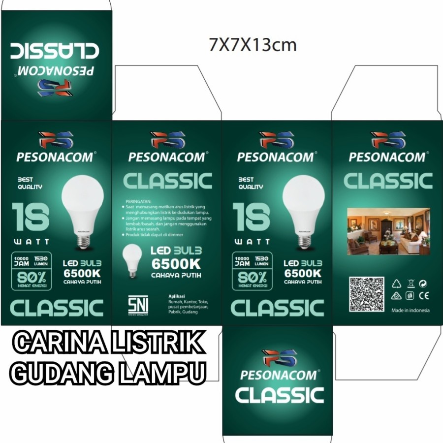 PESONACOM CLASSIC LED BULB 18W 18 Watt CAHAYA PUTIH 6500K CDL SNI ORIGINAL