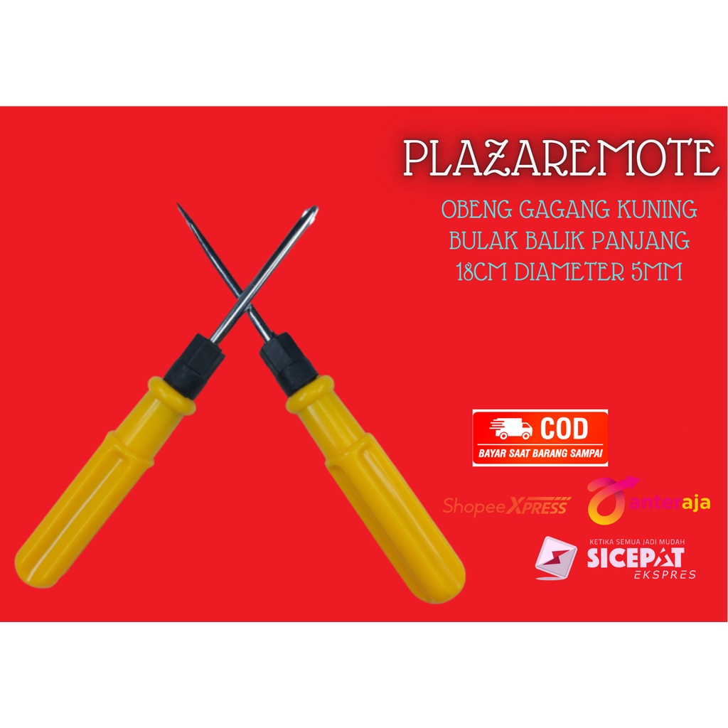 OBENG BULAK BALIK MIN DAN PLUS KUNING PANJANG 2WAY 18CM DIAMETER 4MM