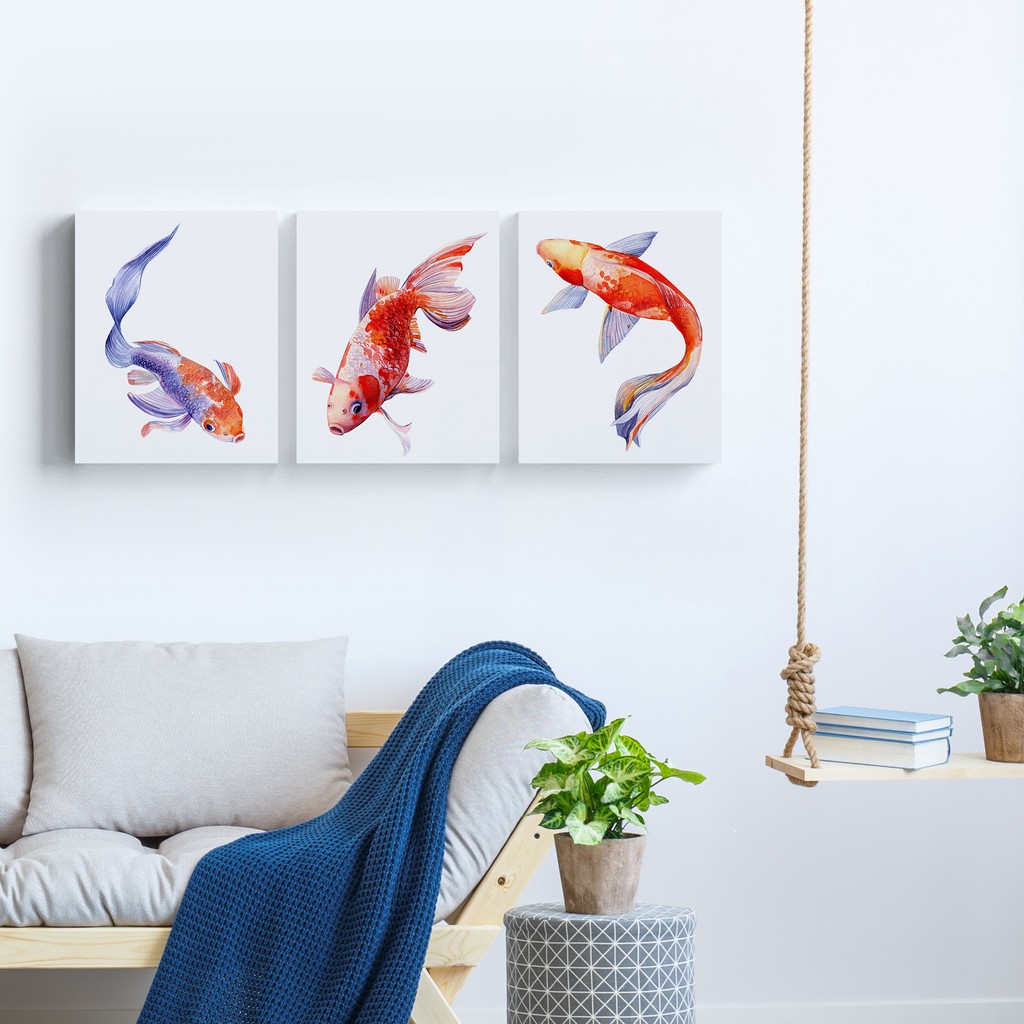 Dekorasi Ikan Hiasan Dinding Rumah Ikan Hias Gold Fish Ikan Koi Poster Kanvas | Shopee