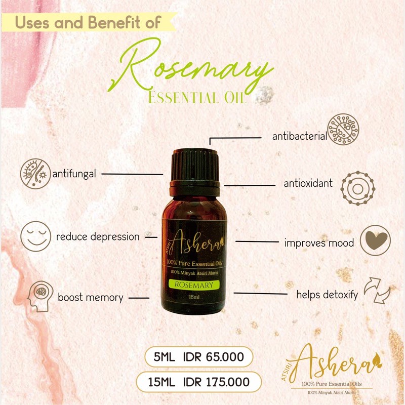 ATSIRI ASHERA ROSEMARY / 100% PURE ESSENTIAL OILS / 100% MINYAK ESSENTIAL MURNI / AROMATHERAPY OIL