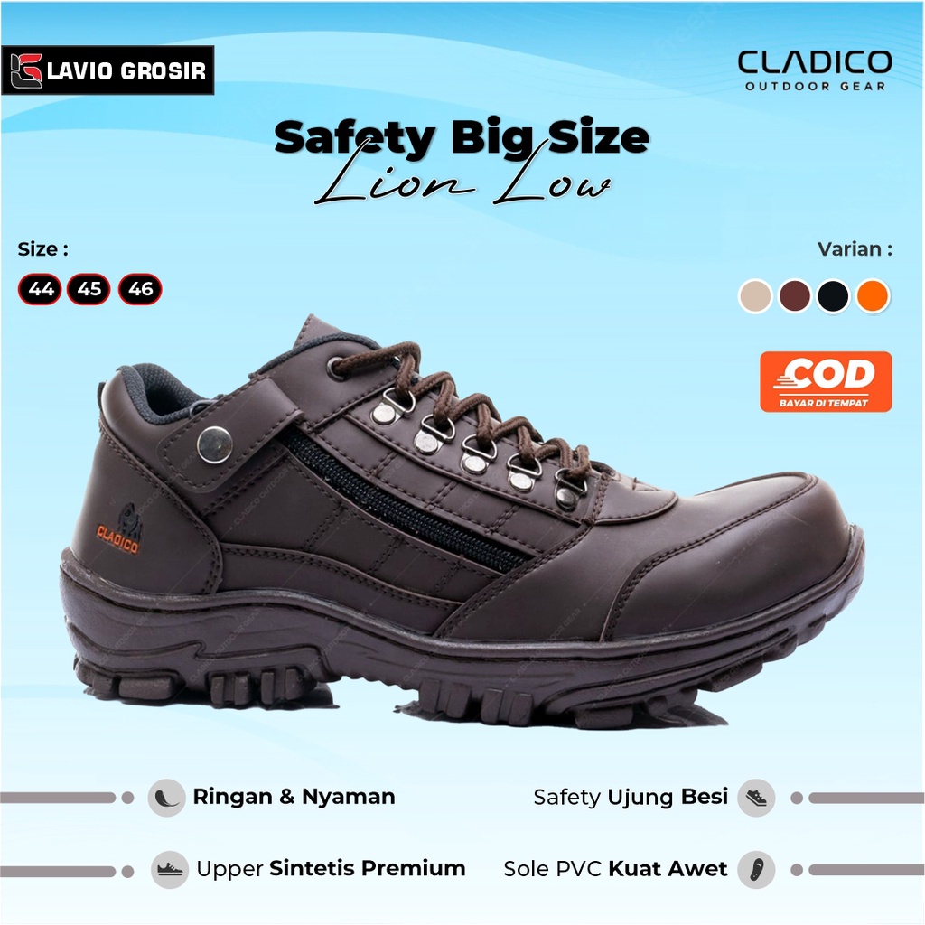 Sepatu Safety Pria Big Size 44-46 Cladico Lion Low Safety Shoes Jumbo