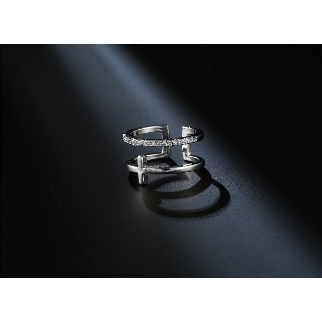 Cincin Sterling Silver 925 Model Silang Adjustable Untuk Wanita Jza009