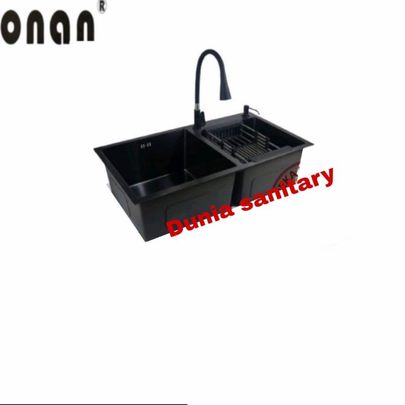 Paket Bak Cuci Piring ONAN 8245 BLACK ORIGINAL Kitchen sink Hitam Stainless SUS 303