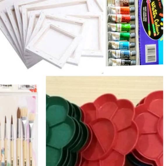 

New - Paket Lukis (kanvas 30x40+kuas+palet+cat air) ,.