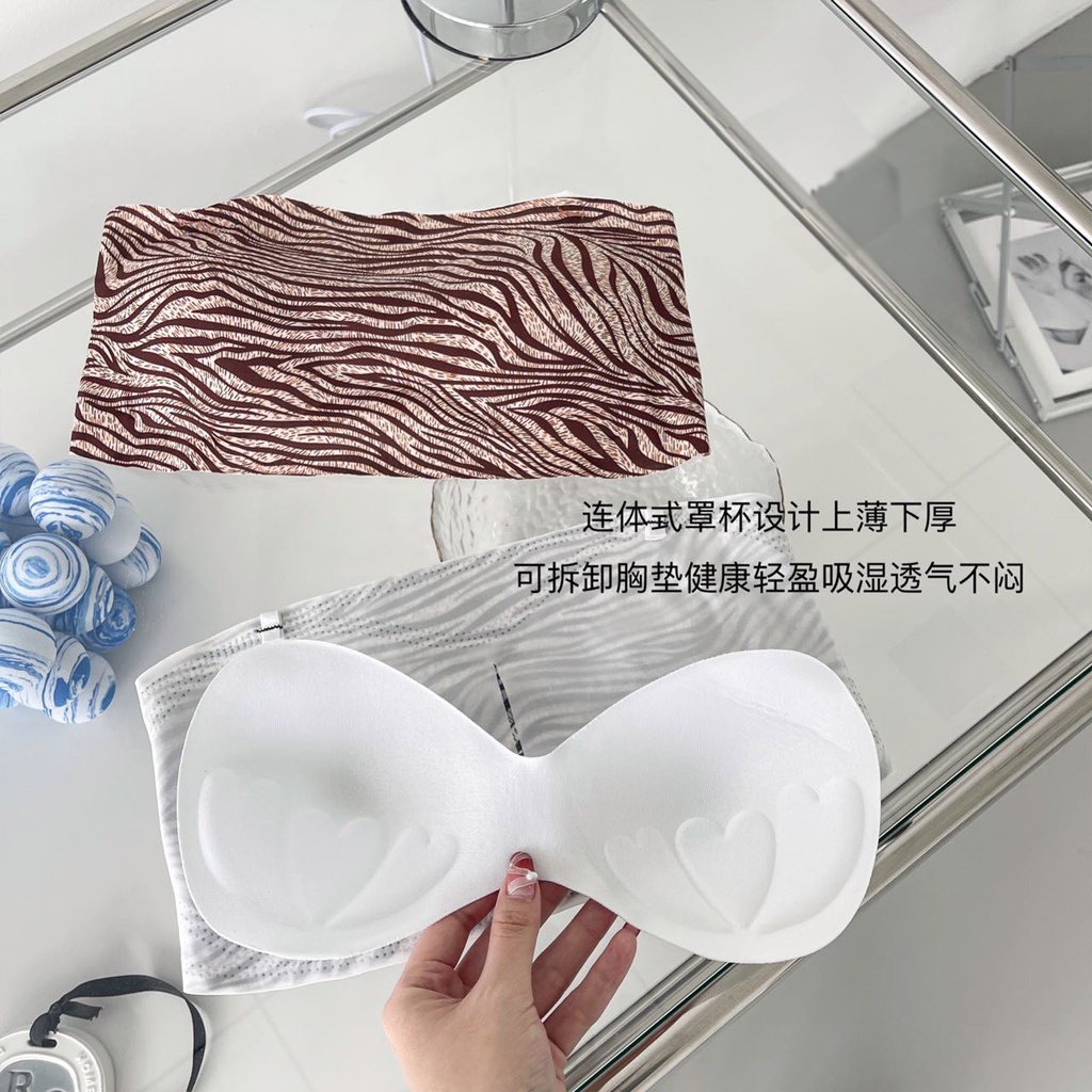 INFY - Bra Kemben Seamless Motif Macan Tanpa Tali Anti Slip Pakaian Dalam BH Wanita B073