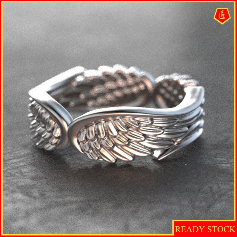 [Ready Stock]Original Design Feather Wings Ring Vintage Silver Black