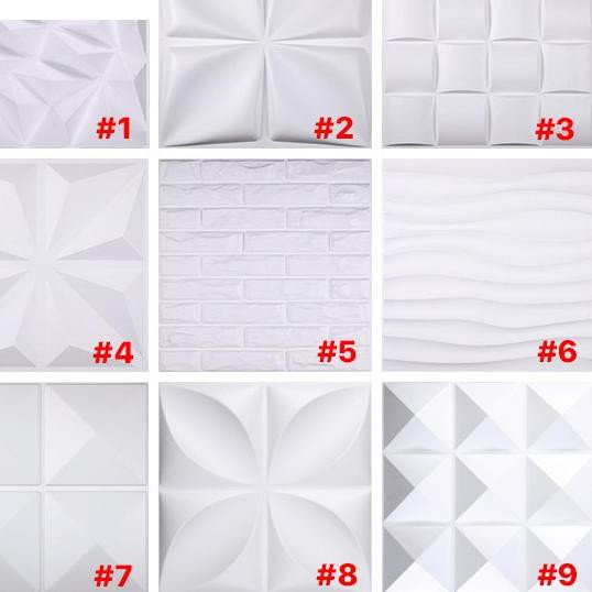 Trend 50cmx50cmx1mm 3D Wall Panel PVC Motif Timbul Ornamen Dinding Warna Putih Rona High Quality #1-