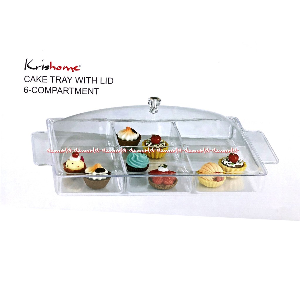 Krishome Cake Tray With Lid 6 Compartment Tempat Kue Transparan