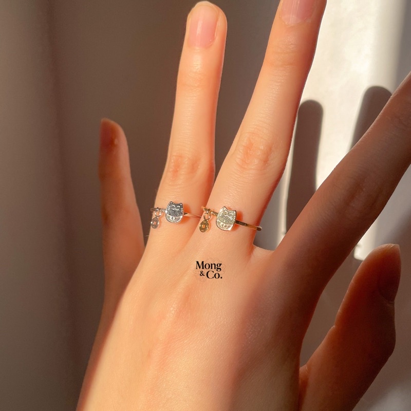 Mong&Co Neko S925 Ring - Cincin Wanita Charm Kucing Maneki Neko Lucky Cat Silver Stering 925 Perak