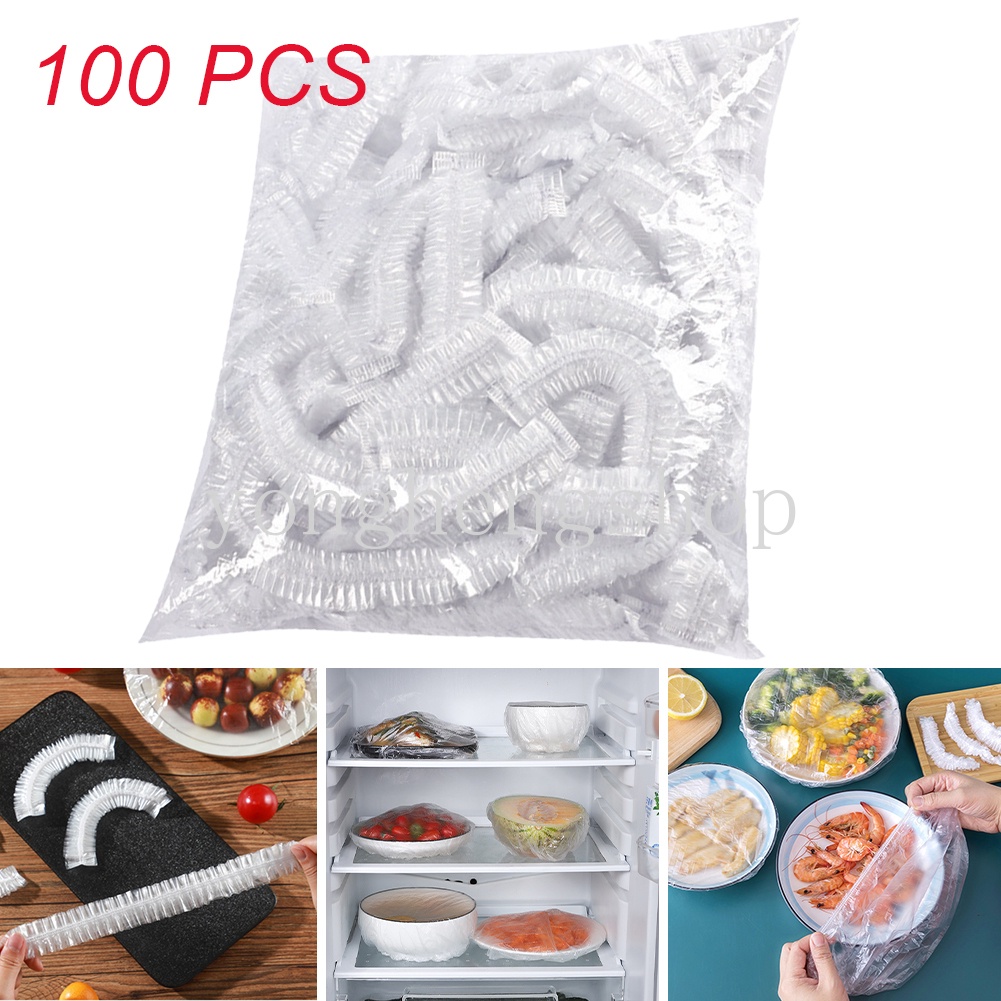 100pcs / set Penutup Mangkuk / Wadah Makanan Sekali Pakai Dengan Bahan Plastik Elastis