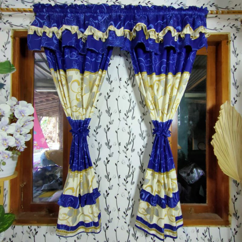 Gorden Serut Jendela Gorden Serut Jendela Motif Blue Floral Gorden Serut Jendela Ukuran 100x150