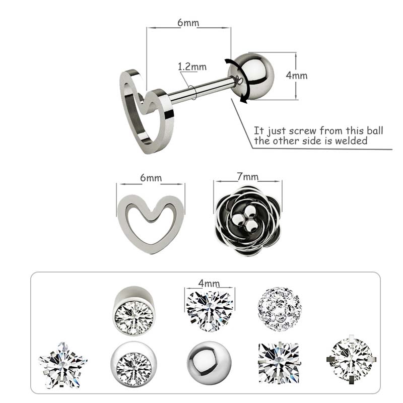 20Pcs / Set Anting Tusuk Stainless Steel Helix daith cartilage 16G