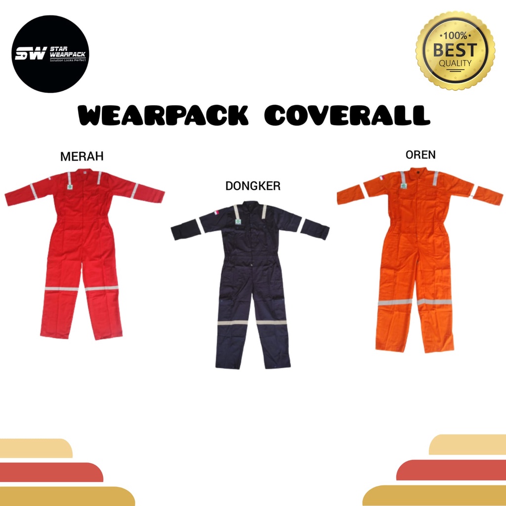 Star Wearpack - Baju Kerja Proyek Katelpak / Coverall Seragam Kerja Proyek/ Wearpack Terusan Warna Dongker/Merah/Oren