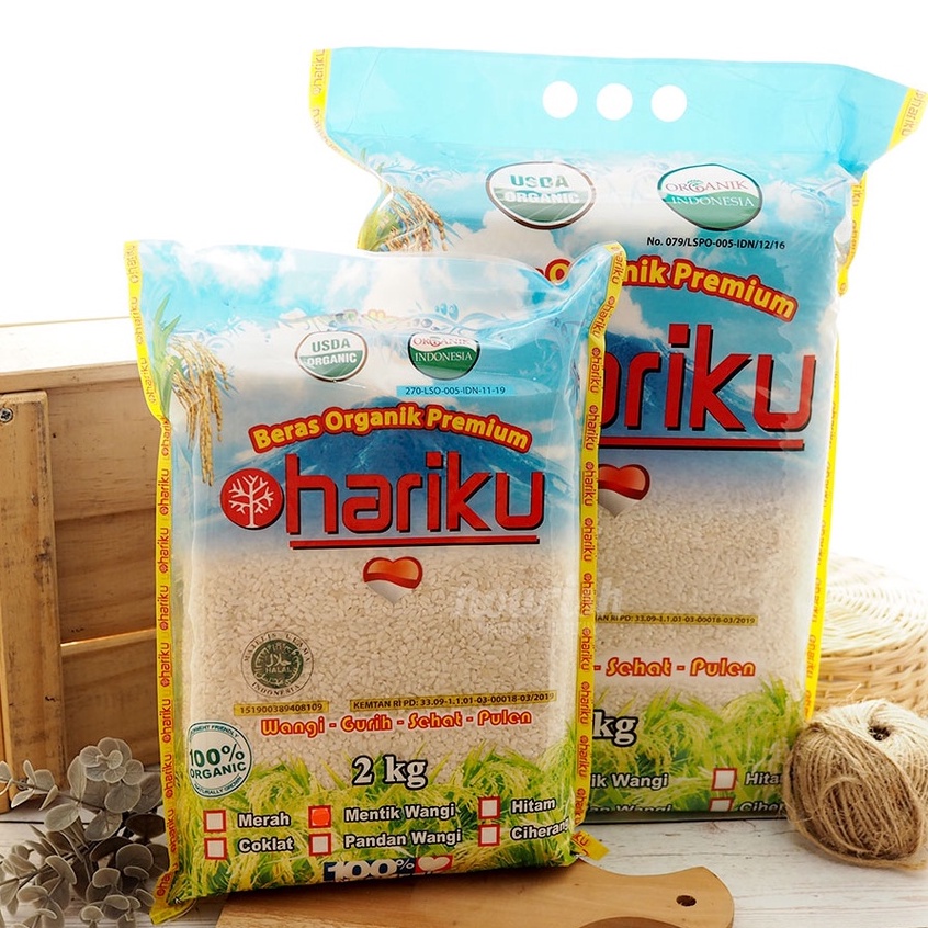 Hariku, Organic White Rice Mentik Wangi 2 kg (Beras Putih Organik)