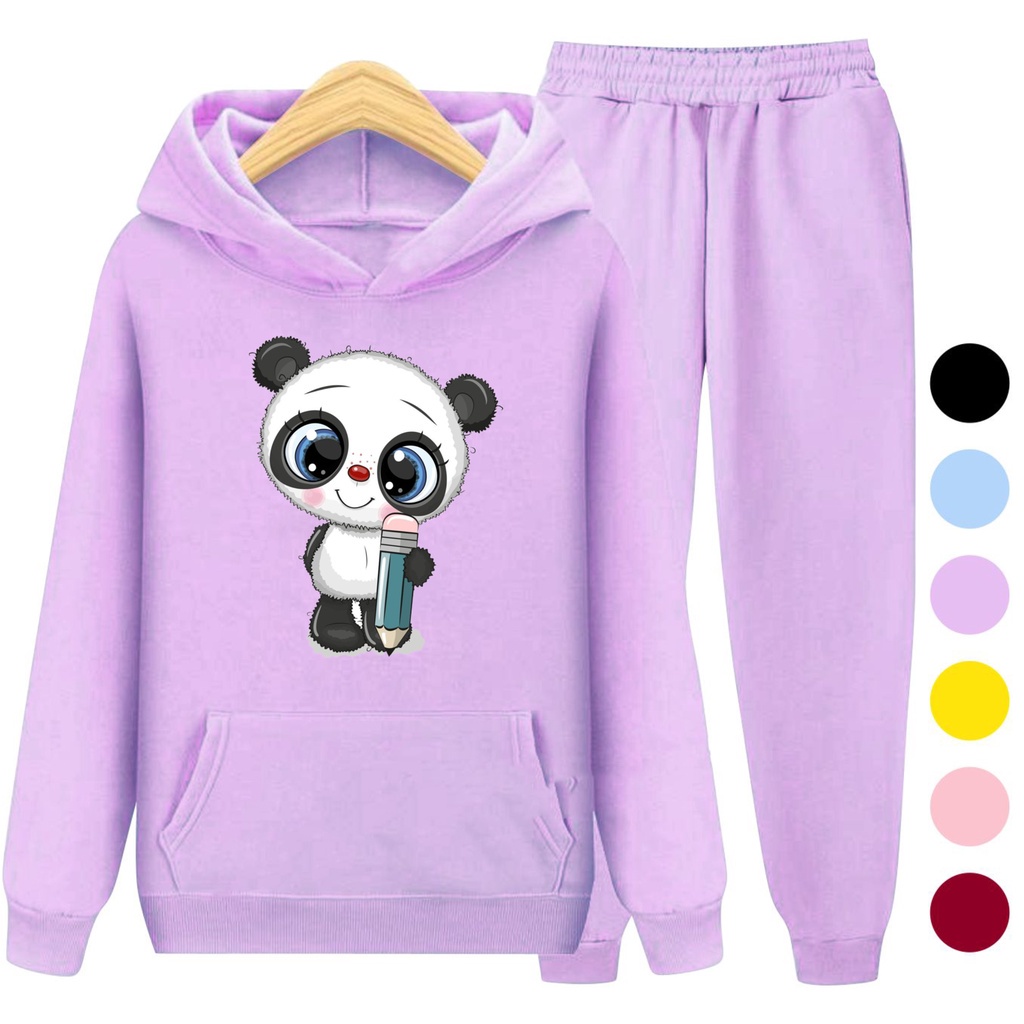 Setelan Sweater Hoodie CUTE PANDA / Set Sweater Anak-Remaja Size S - XXL Usia 3-15 Tahun