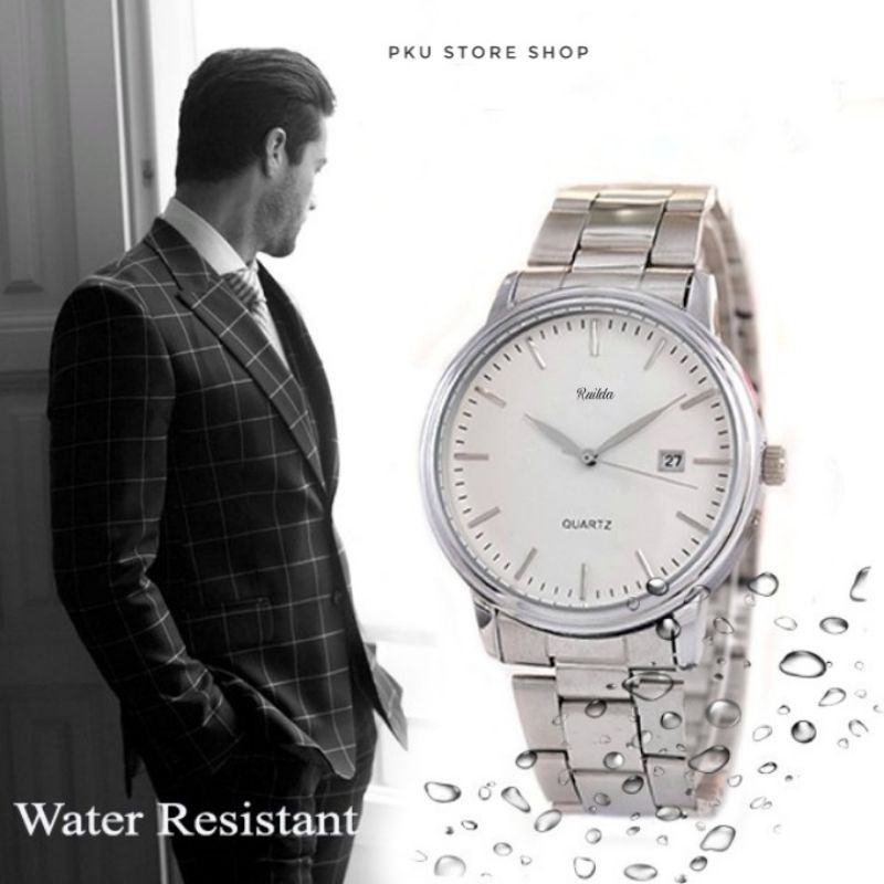 Jam tangan pria rd_3688 Water resistant fashion pria Free box dan batrai  JAM TANGAN pria rantai stainlis stel