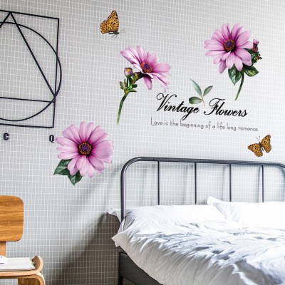 RELIZA WALL STICKER BUNGA UNGU VINTAGE FLOWERS PURPLE STIKER DINDING SK9231