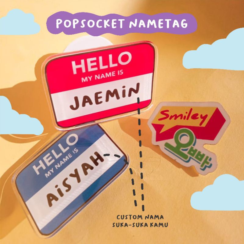 

POPSOCKET NAMETAG (CUSTOM NAMA) Bahan Acrylic