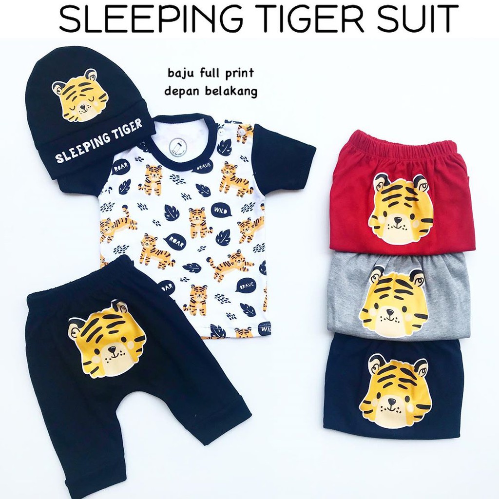 SLEEPING TIGER / LONDON IN LOVE Baju Setelan Kemeja Celana Topi Dasi Pergi Jalan Fashion Anak Bayi Cowok Laki Lucu