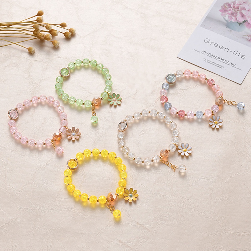 Hu Hu Hu Hu Hu Alat Bantu Pasang Kacamata♡ Gelang Bangle Hias Manik-Manik Kaca Bunga Marguerite Untuk Wanita