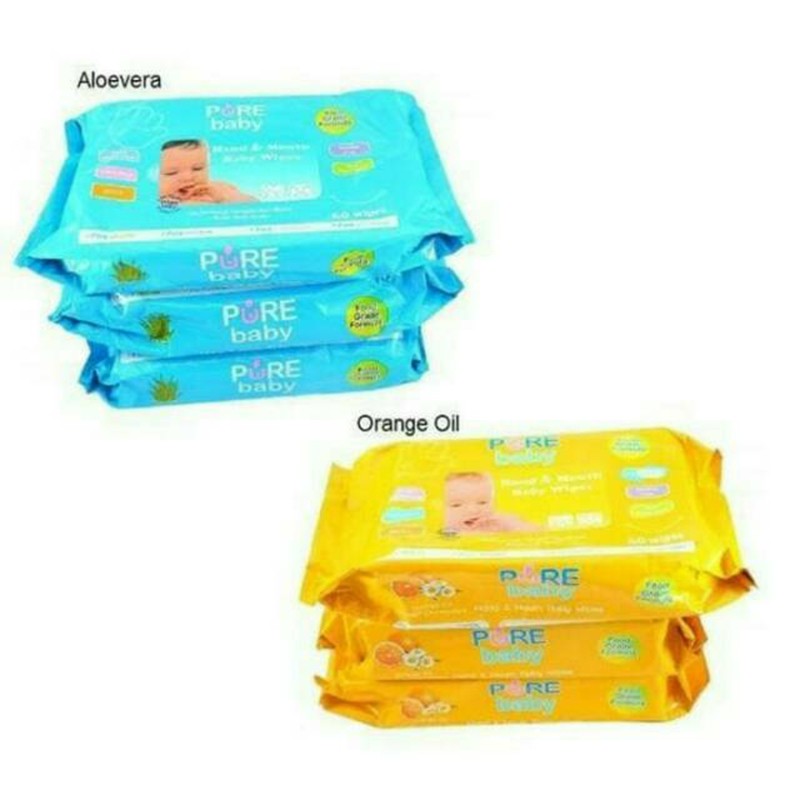 Pure Baby Hand and Mouth Baby Wipes Tissue Basah 60sheet Buy 2 get 1 Tisu Bayi