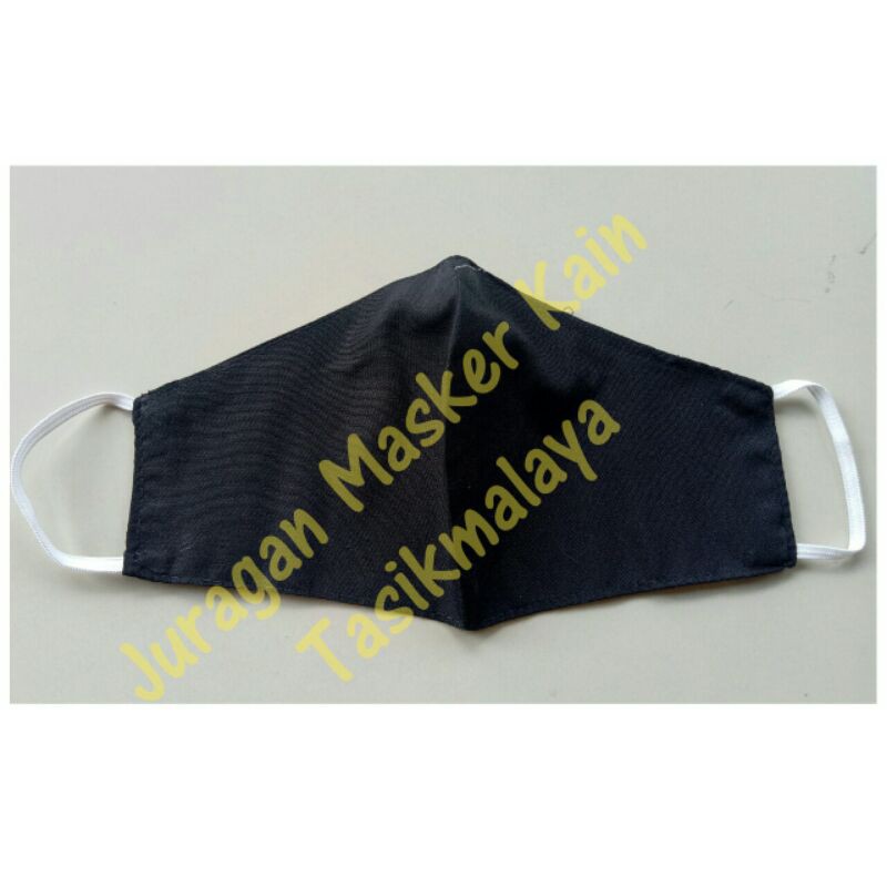 Masker Kain Katun Hitam Polos Dewasa 2 Lapis 2 Layer 2 Ply Earloop, Makser Kain Motor Anti Debu