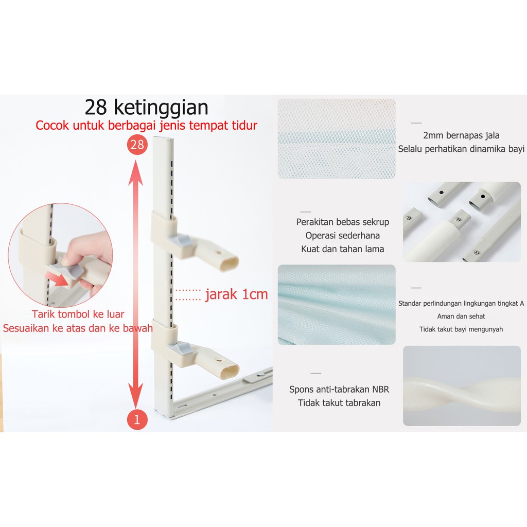 POTE pembatas kasur pagar bayi Tidur Ranjang Anak Bayi Bed Rail Safety Guard Vertical Lift Adjustable