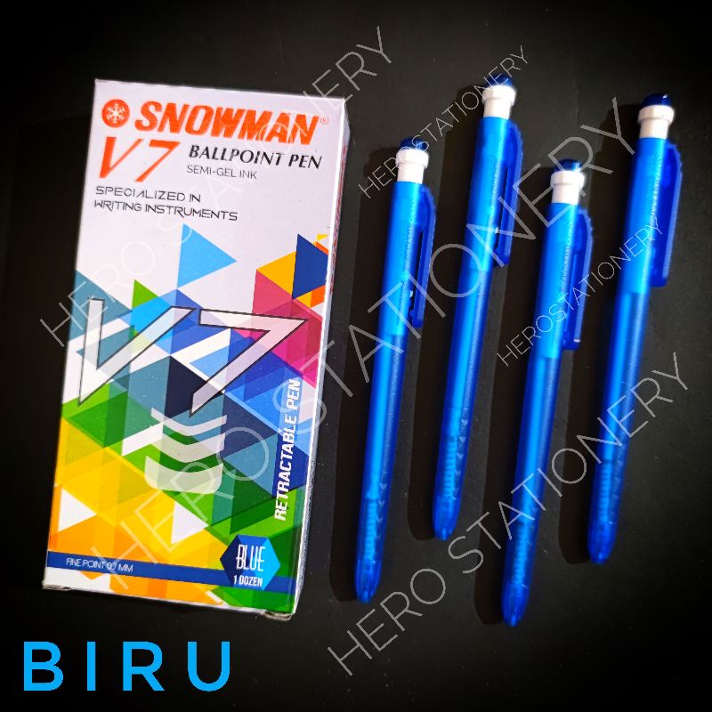 

Pen ballpen snowman crystal V7 0.7 mm tinta biru . 12 unit