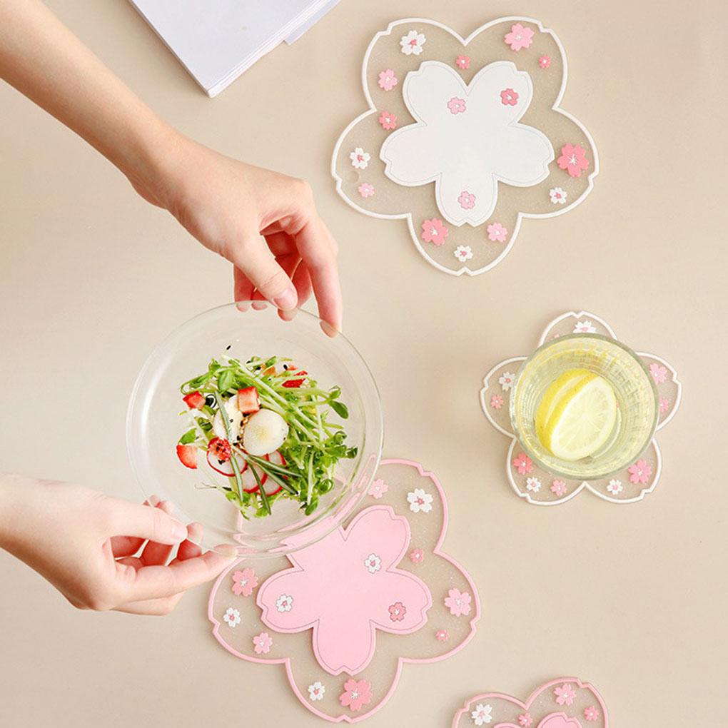 Cup Pad PVC Flower Teacup Holder Mat Anti Slip Minuman Tahan Panas Tatakan Meja