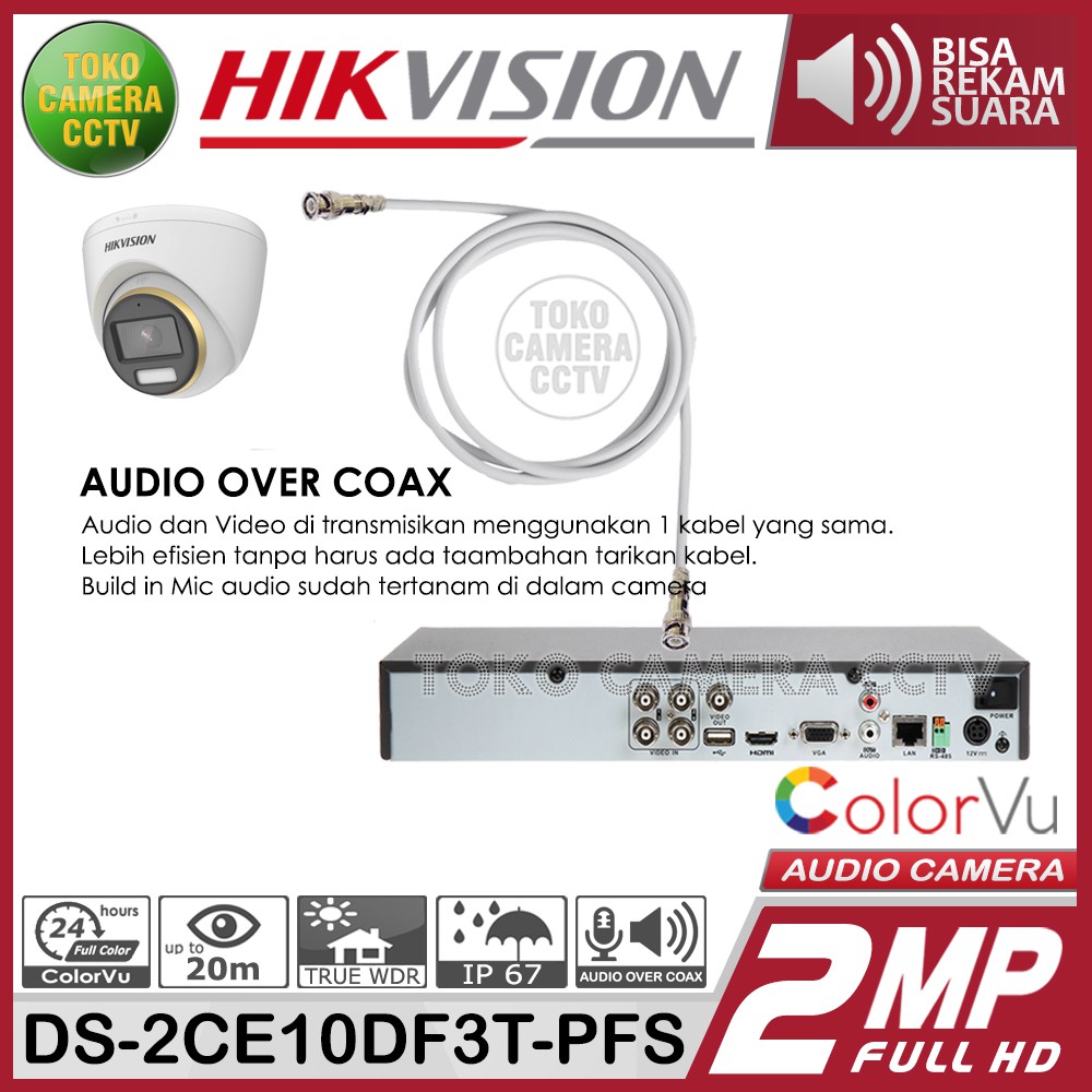 KAMERA CCTV HIKVISION 2MP COLORVU DS-2CE70DF3T-PFS AUDIO