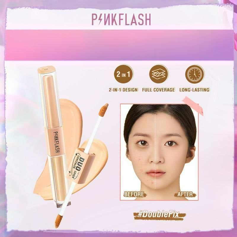 ★ BB ★  PINKFLASH Duo Cover Concealer - DoubleFix 2-in-1 Dual Shade Concealer | Full Coverage Brighten Matte Lightweight Conceal Dark Circles Scar Acne Skin - F18