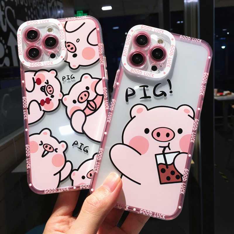 Soft Case Silikon Bumper Motif Kartun Babi Untuk iphone 11 12 13 Pro Max XS X XR 7 8 Plus SE 2020