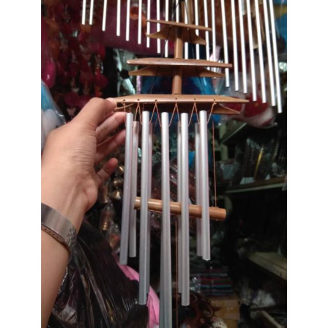 LONCENG ANGIN WIND CHIME GENTA ANGIN BEL PINTU 3 SUSUN BAHAN BAMBU + ALUMINIUM - DEKORASI SOUVENIR