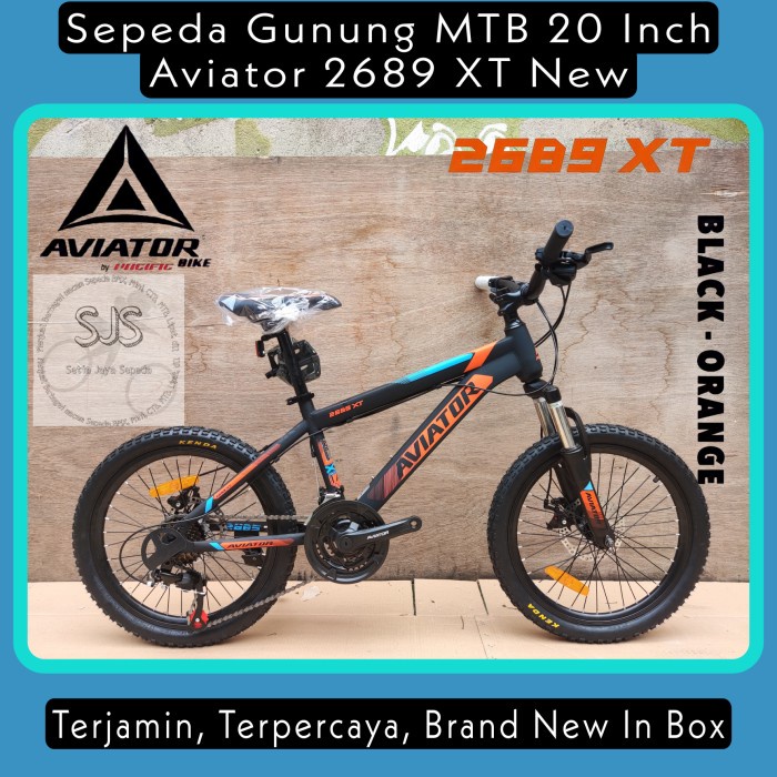Sepeda Gunung MTB 20 Inch Aviator 2689 XT New Steel Hi-Ten 24 Speed - Black Orange