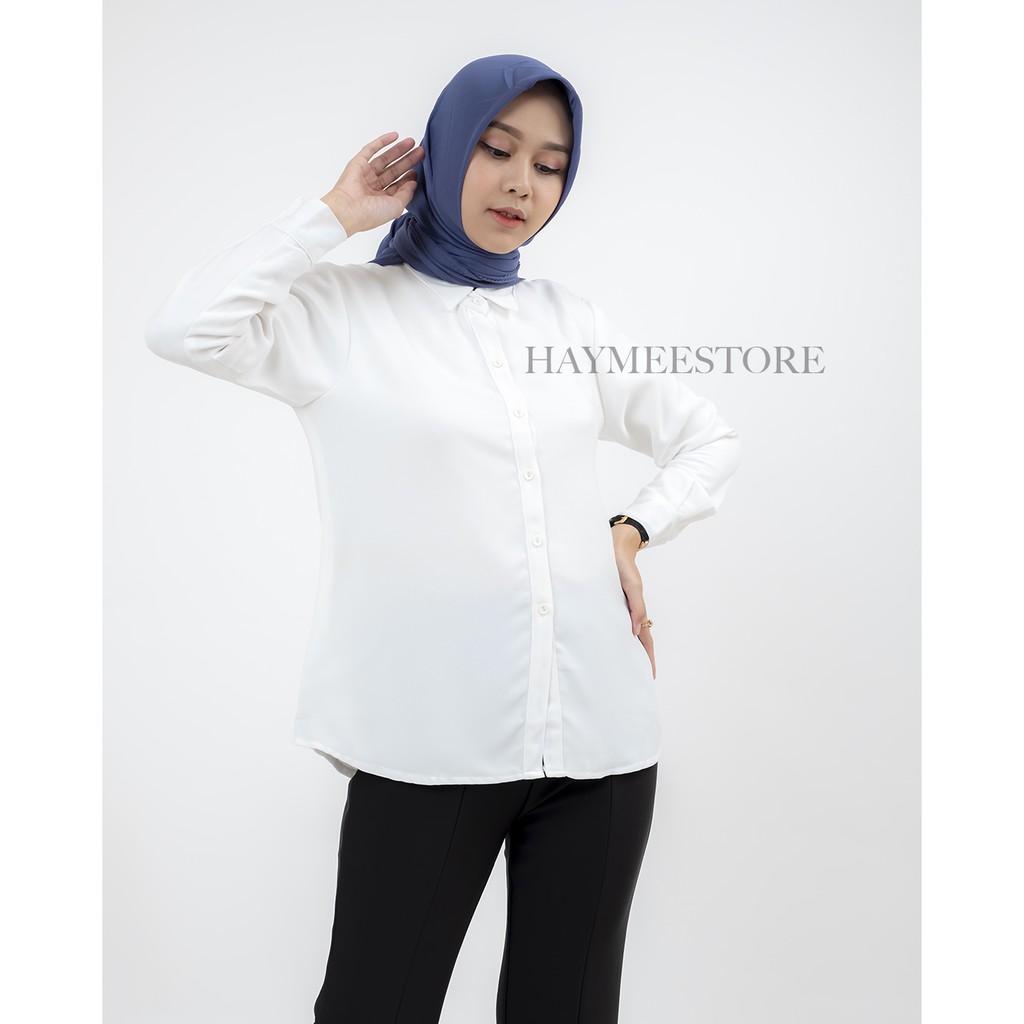 HaymeeStore Kemeja  Putih  Polos Wanita Baju Kantor Cewek  