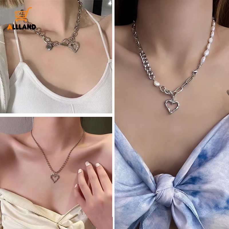 Kalung Rantai Klavikula Hias Liontin Mutiara Hati Malaikat Gaya Vintage Untuk Wanita